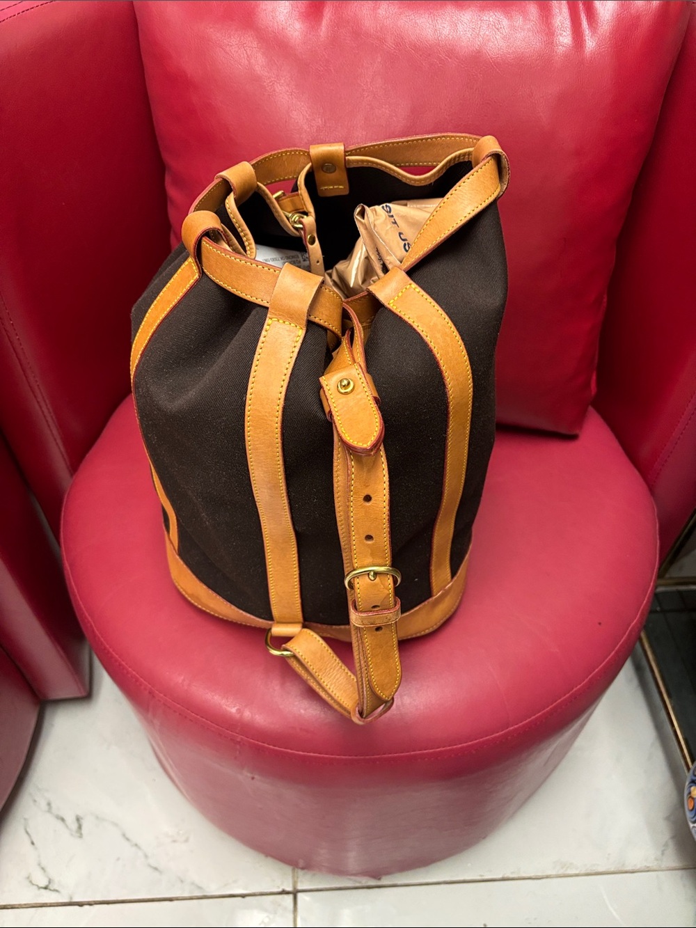 Dooney & Bourke Black Canvas Bucket Bag with Tan Leather Trim #49